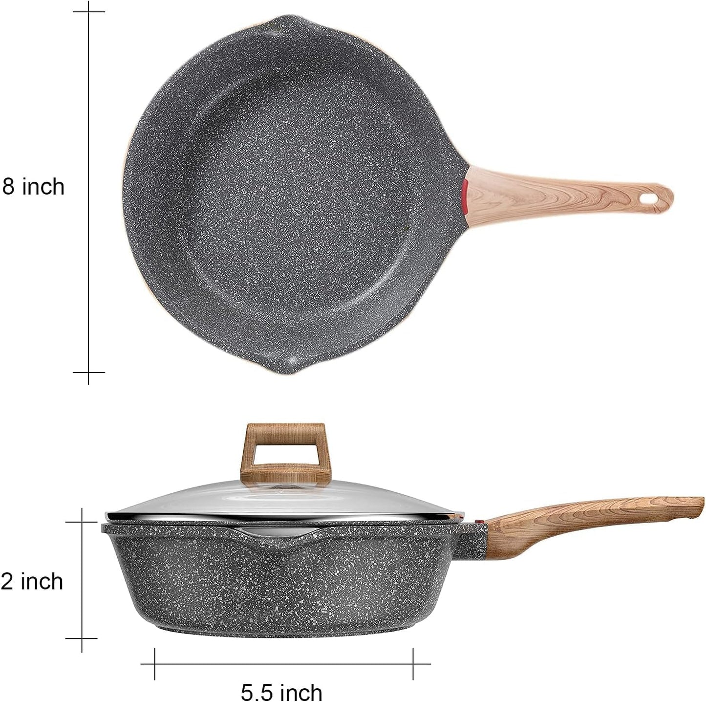 Starunder Nonstick Induction Frying Pan - Scratch-Resistant Swiss Granite Cookware Set, 8 Inch