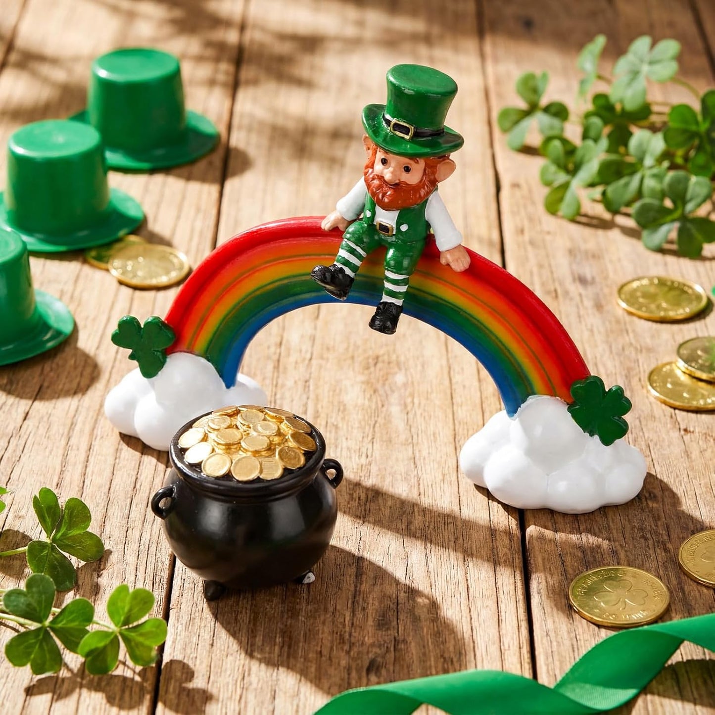 Youyole St. Patrick's Day Leprechaun Figurine - Colorful Resin Elf with Pot of Gold Decor
