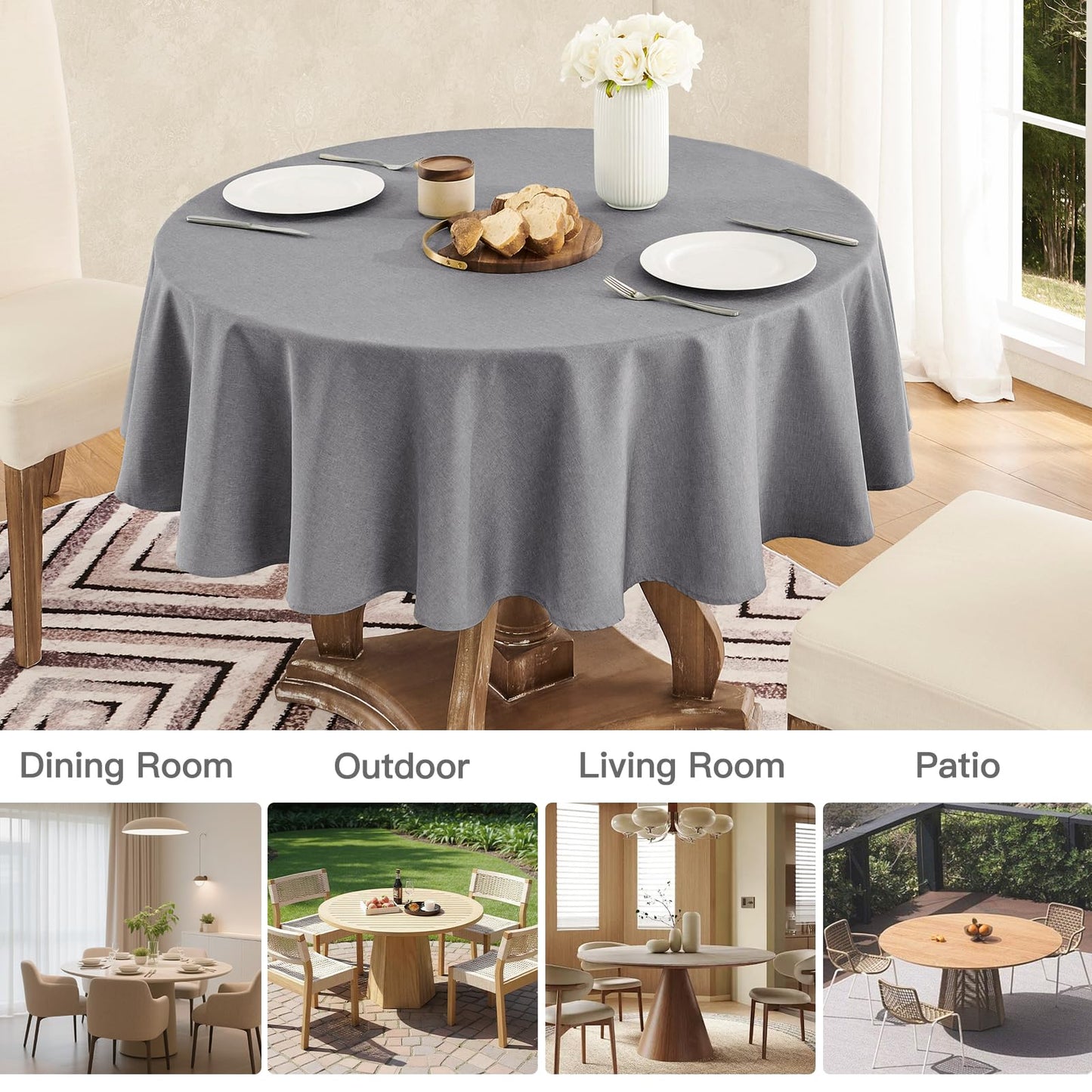 Veblandy Tablecloth Linen Textured Waterproof & Stain Resistant Table Cloth Wrinkle Free Decorative Fabric Farmhouse Table Cover for Dining/Party/Buffet/Wedding, 60 x 60 Inch, Dark Grey
