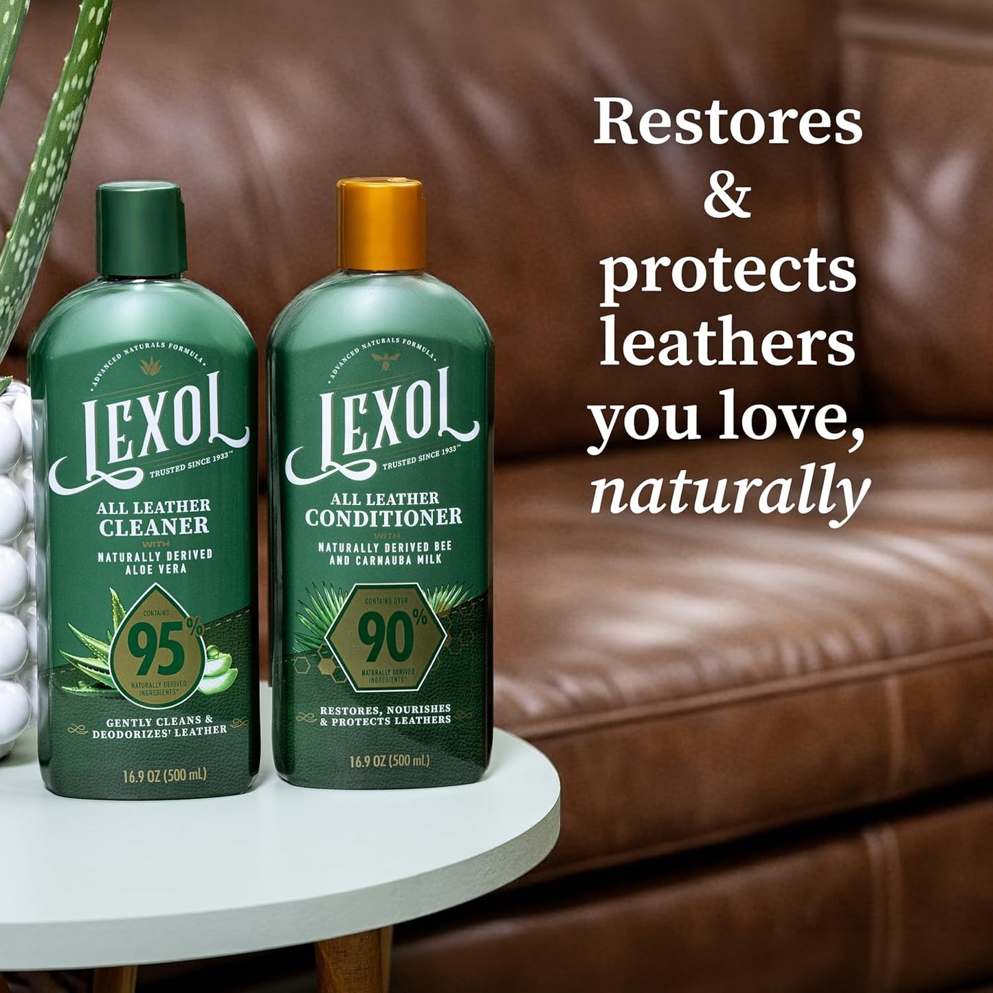 Lexol Advanced Naturals Leather Care Kit - All-In-One Cleaner & Conditioner with Brush & Cloths | 5 Piece Set for Cars, Furniture & More