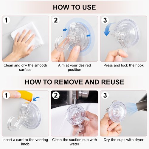 ANDGOO Large Suction Cup Hooks for Shower, Removable Shower Hooks, Heavy Duty Towel Hook for Bathrooms Robe Looafh, Strong Suction Double Hooks for Glass Window Door Mirror Tile (Clear, 4 Pack)