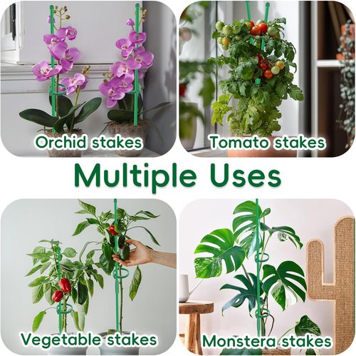 BOVITRO Plant Stakes - 16 Pcs Adjustable Support Stakes for Indoor/Outdoor Plants | 14.2 Inch Length