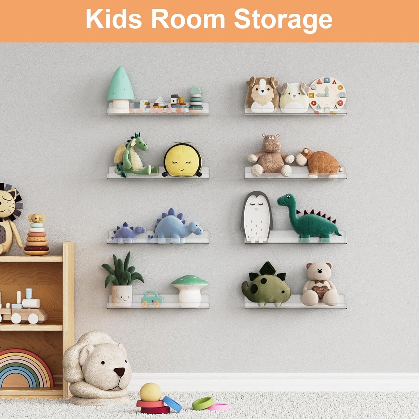 Upsimples 10 Pack Acrylic Shelves - Clear Wall Organizer for Toys, Perfume & Books | 15" Display Shelf