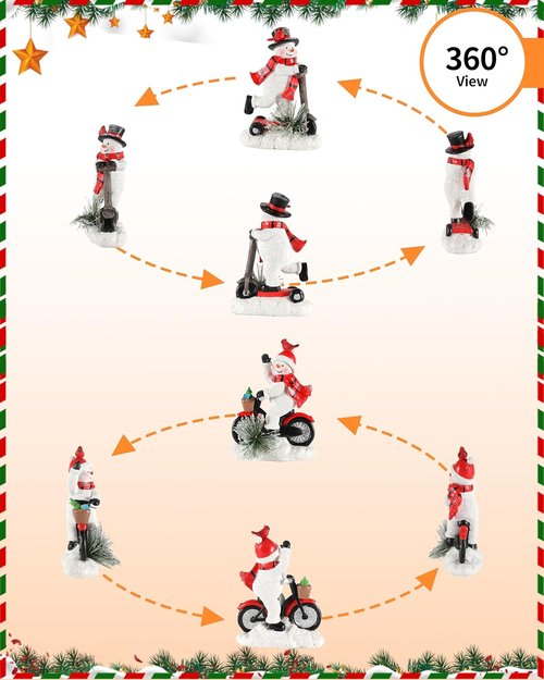 iStatue Snowman Figurines - Set of 2 Glittery 7'' Tall Resin Statues | Winter & Christmas Decor