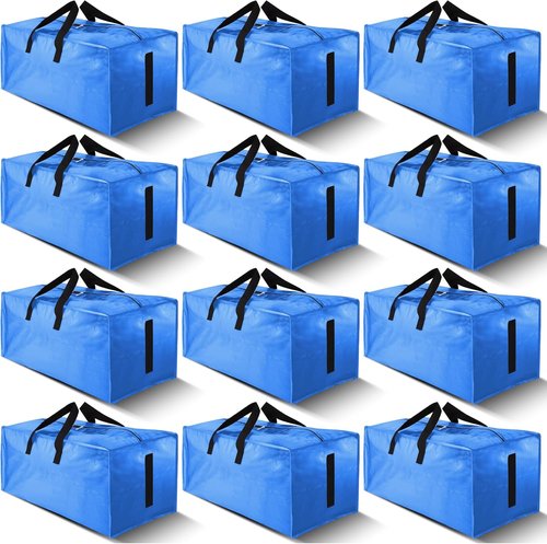 HOMESURE Large Water-Resistant Moving Bags - 12 Pack Heavy Duty Storage Totes with Zippers & Handles | Sky Blue
