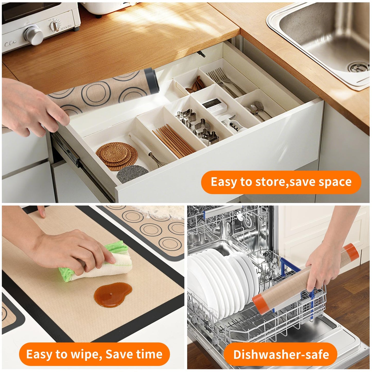 Luckyiren 2-Pack Silicone Baking Mats – Non-Stick Reusable BPA-Free Oven Liners, 100% Food-Grade Silicone, Fit Half Sheet Pans (16.54" x 11.62") for Cookies, Pastry & More