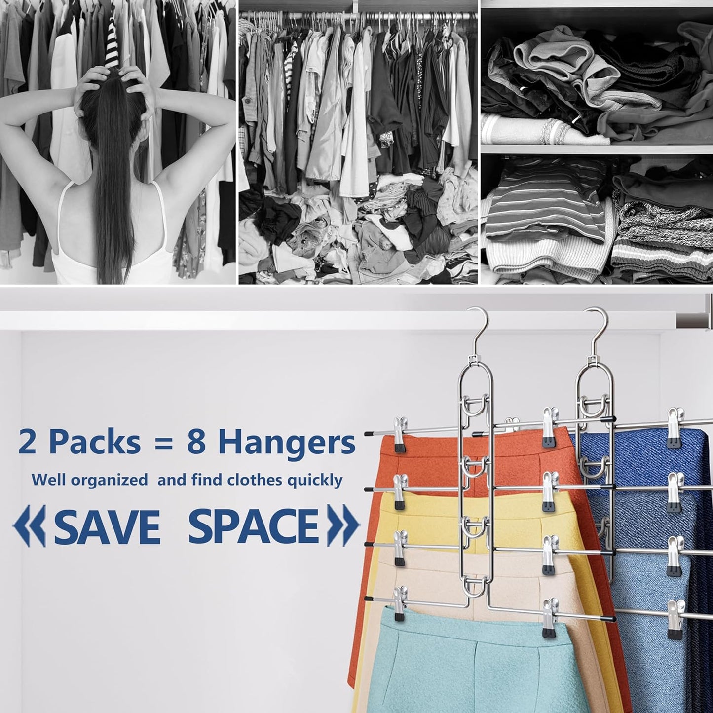 Skiennix Pants Hangers - Upgraded Detachable Space-Saving Hangers for Skirts & Trousers | Heavy-Duty Design