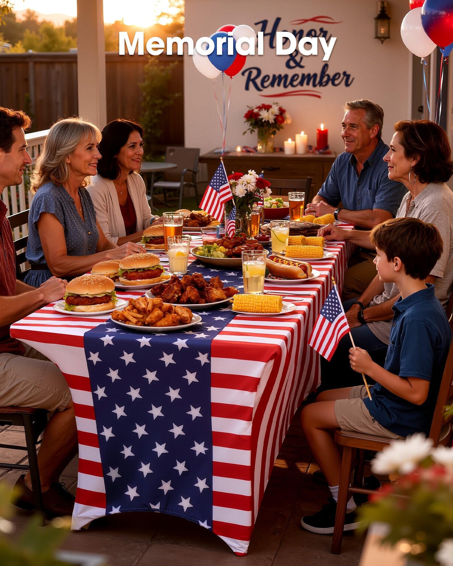Pureegg 4th of July USA 250th Anniversary Spandex Tablecloth 6ft - 2 Pack, Patriotic American Flag Fitted Stretch Table Cover for 6 ft Rectangle Table, Tablecloth for Independence Day Party