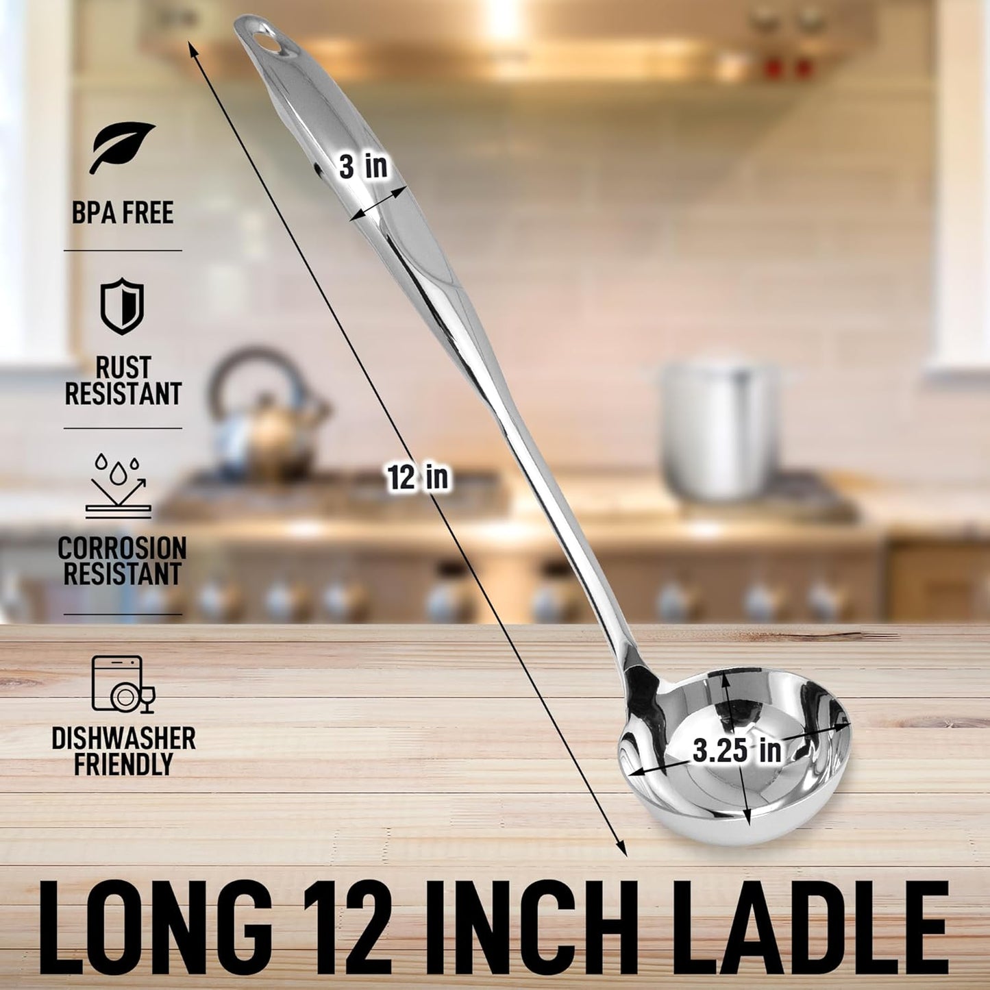 Zulay Kitchen Stainless Steel Soup Ladle - 13” Heat-Resistant & Rust-Proof Kitchen Utensil | Ergonomic Handle for Soups, Stews & Sauces