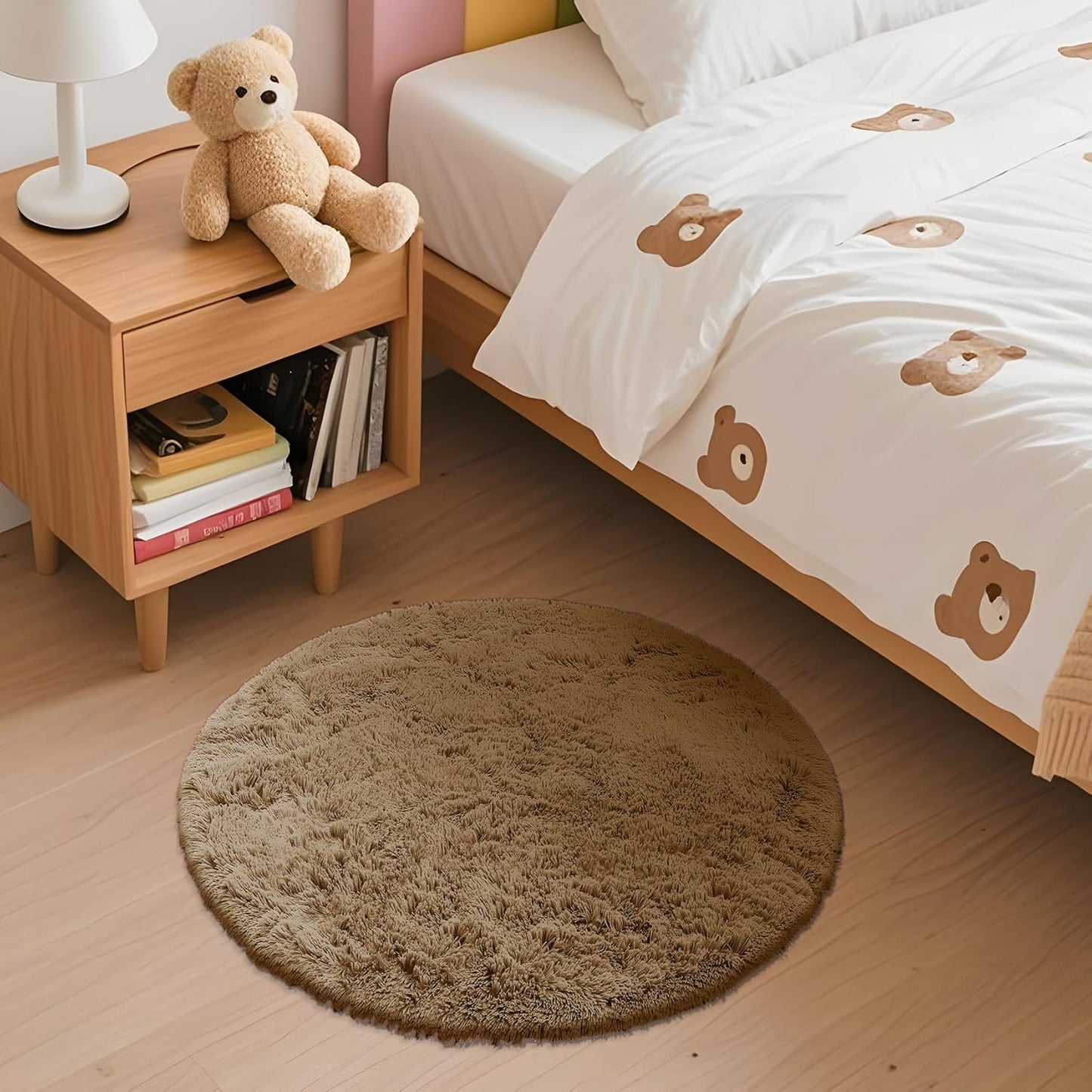 OLANLY Taupe Round Area Rug - Soft, Machine Washable 2 ft Circle Carpet for Bedroom & Nursery Decor
