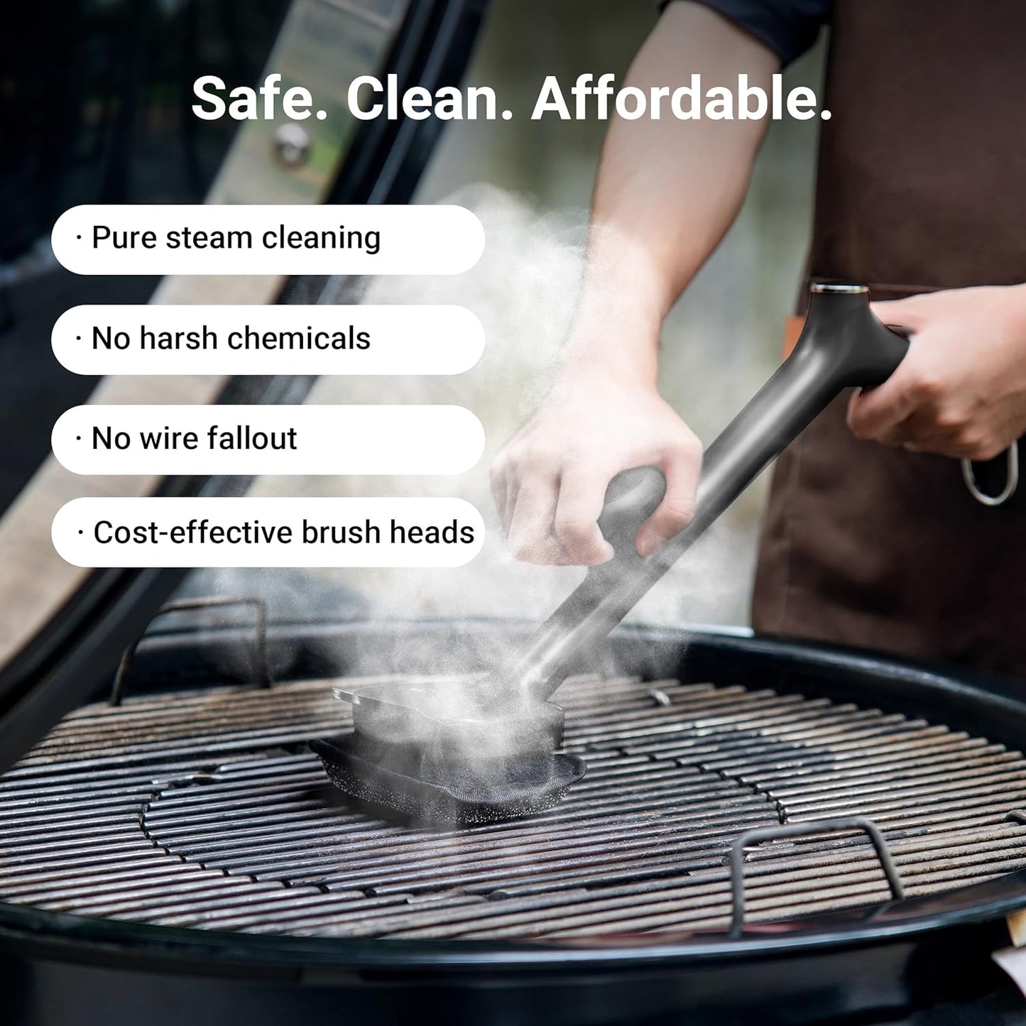 ThermoMaven BBQ Grill Brush - Bristle-Free Steam Cleaner with 17" Cool-Touch Handle & 3 Heads