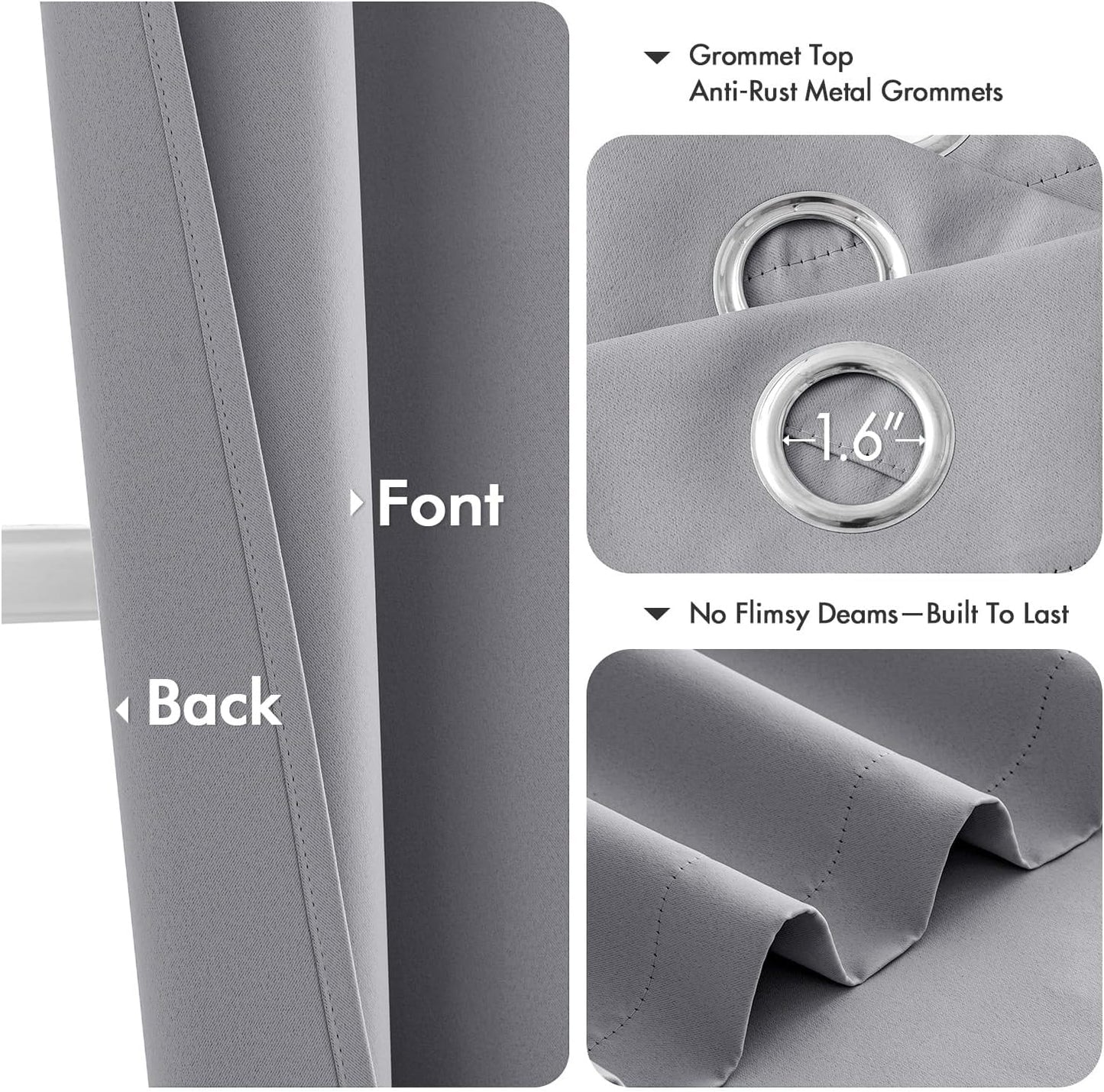 MIULEE Light Grey Blackout Curtains - Thermal Insulated Room Darkening Drapes, 72 Inches Long, 2 Panels