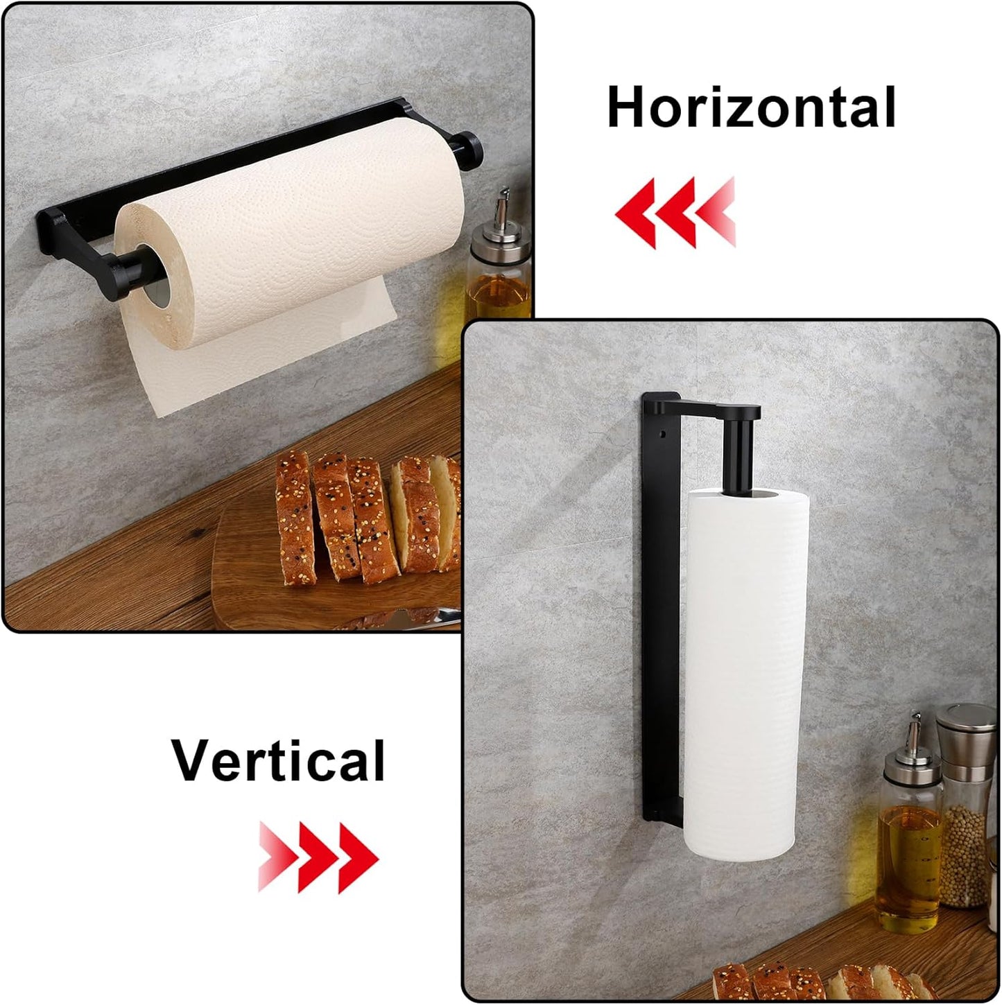 MONEER Paper Towel Holder - Self-Adhesive Aluminum Alloy Design for Kitchen & Bathroom | Black