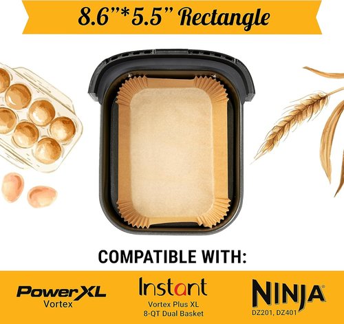 Baker's Signature Air Fryer Liners - 125 Pcs Non-Stick Parchment Paper for Ninja Foodi & Instant Pot Vortex Plus