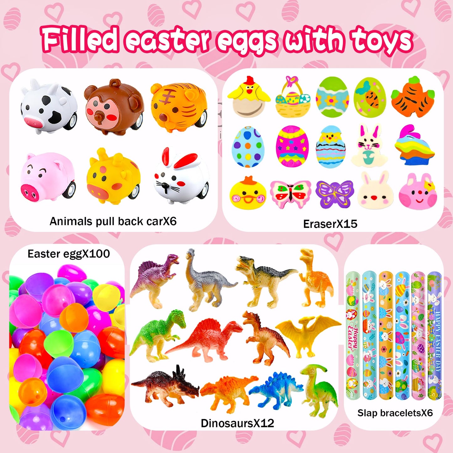Beser 318 pcs filled Easter Eggs with Toys Easter Egg Fillers 100 pack Easter egg wtih 218 Toys inside Small Toys for Easter Eggs Filled Easter Basket Stuffers Favors for Kids Toddlers Boys Girls