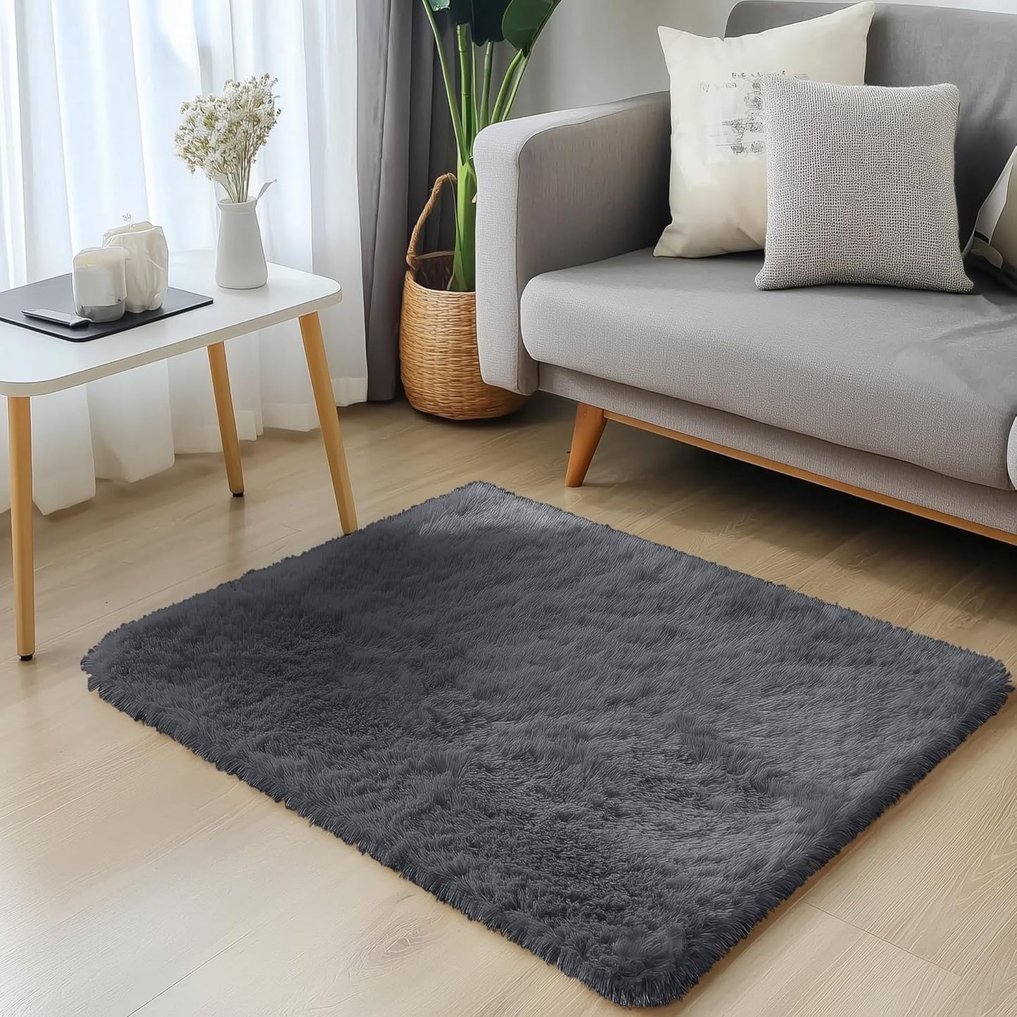 OLANLY Soft Fluffy Shaggy Small Rug - Machine Washable Indoor Carpet for Bedroom & Nursery, Grey