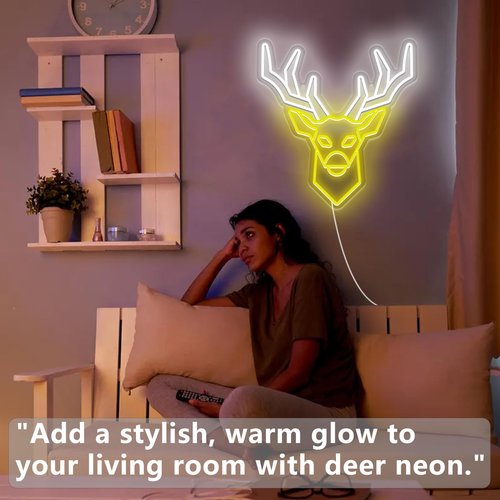 Deer Head LED Neon Sign, USB Powered Wall Art for Living Room, Man Cave, Game Room, Dimmable Neon Deer Head Wall Decor for Aesthetic Neon Lights, Deer Head Wall Mount Decor