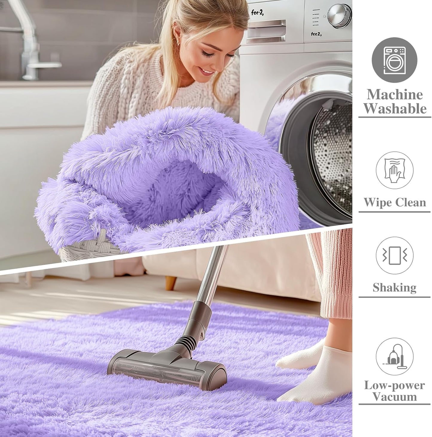 OLANLY Large Area Rug - Soft Fluffy Shaggy Carpet for Living Room & Bedroom | 9x12 ft, Light Purple