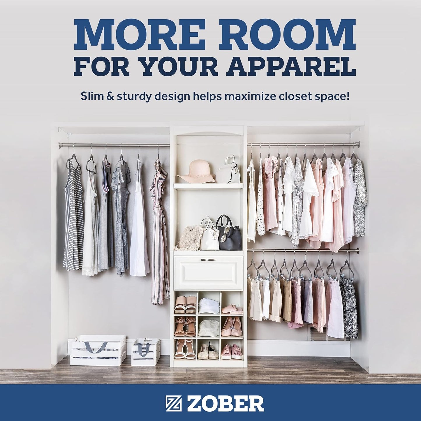 Zober Velvet Hangers 50 Pack | Heavy Duty Non-Slip Gray Hangers for Coats, Pants & Dresses