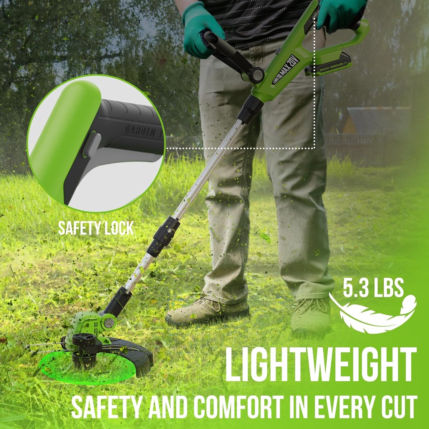 VARSK 12-Inch 20V Cordless Weed Wacker - 2-in-1 String Trimmer & Edger with Batteries & Charger