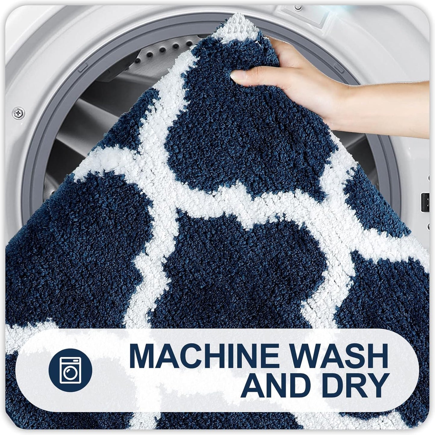 OLANLY Bathroom Rugs Set - Microfiber Non-Slip Bath Mat & U-Shaped Toilet Rug - Navy (30"x20"+24"x20")