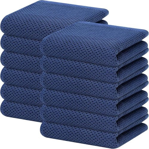 Homaxy Kitchen Dish Towels - Ultra Soft 100% Cotton Waffle Weave | Quick Drying, 12-Pack, Navy Blue, 13 x 28 Inches
