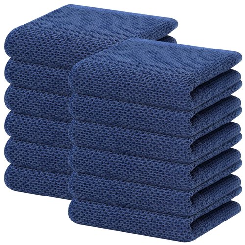 Homaxy 100% Cotton Waffle Weave Kitchen Dish Towels, Ultra Soft Absorbent Quick Drying Cleaning Towel, 13 x 28 Inches, 12-Pack, Navy Blue
