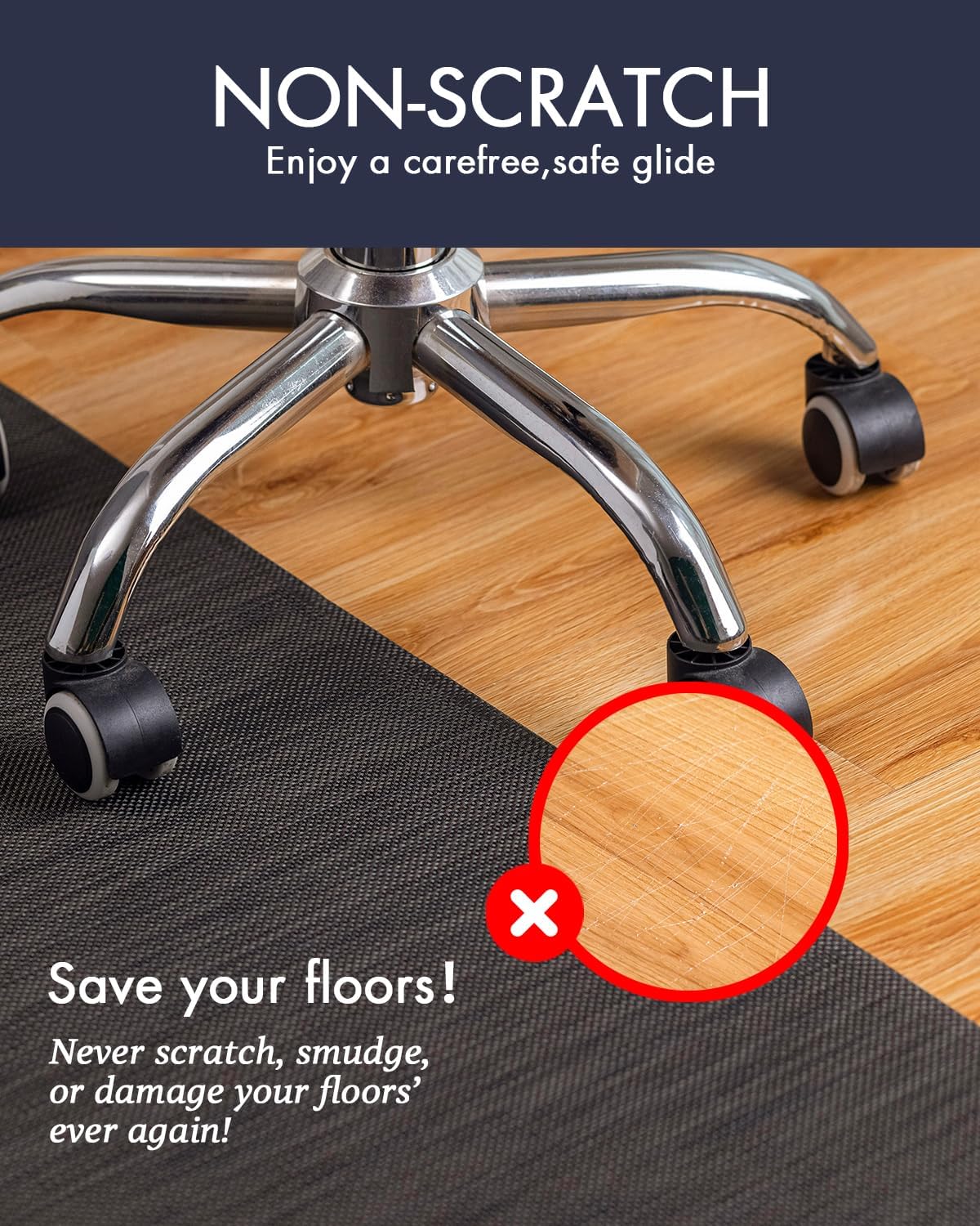 Skiennix Office Chair Mat - Non-Slip Heavy Duty Floor Protector for Hardwood & Tile - 36" x 48" (Espresso)