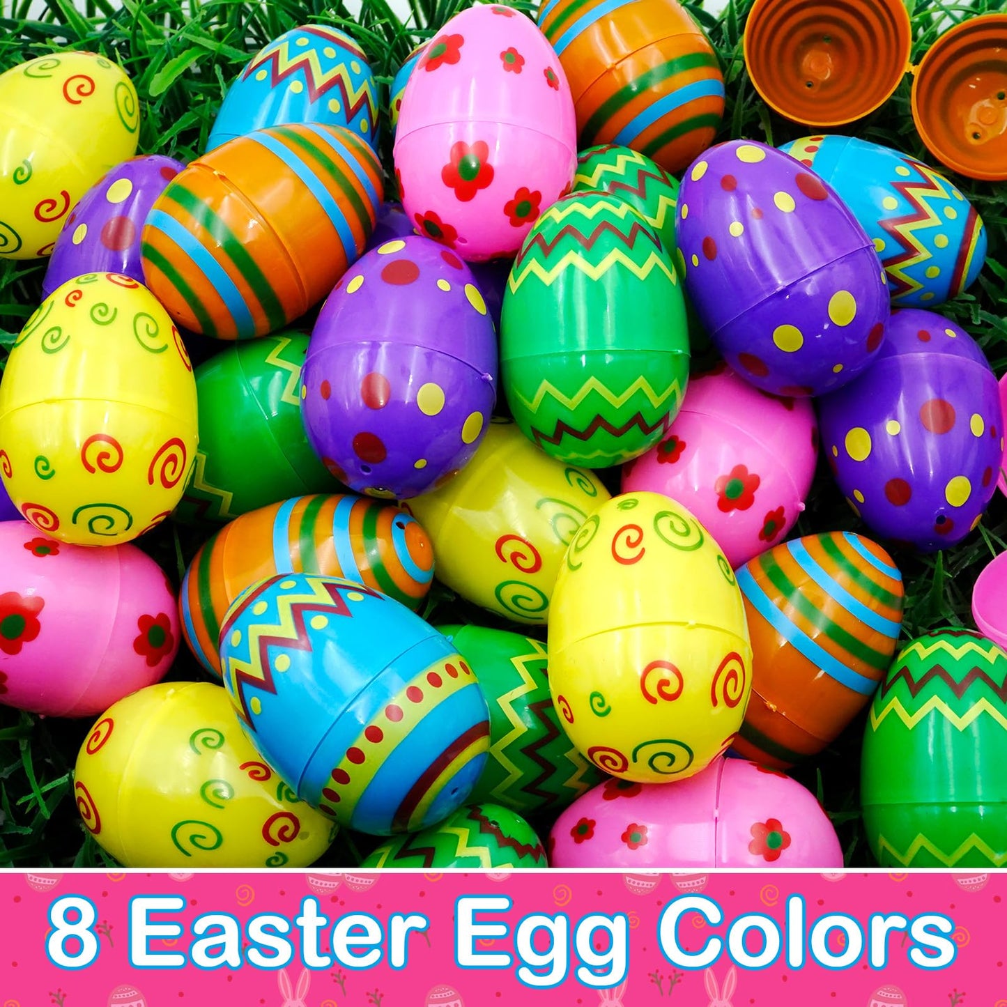 ZICZLI 48 PCS 3" Large Printed Plastic Easter Eggs, Empty Fillable Bright Colorful Eggs Bulk for Easter Egg Hunt Filling Treats Basket Stuffers Easter Party Favors