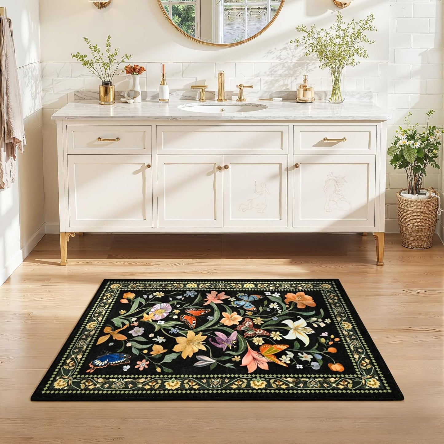 Skiennix 2x3 Small Rugs - Non-Slip Washable Area Rug with Soft Low Pile Floral Design for Entryway, Kitchen, and Bedroom