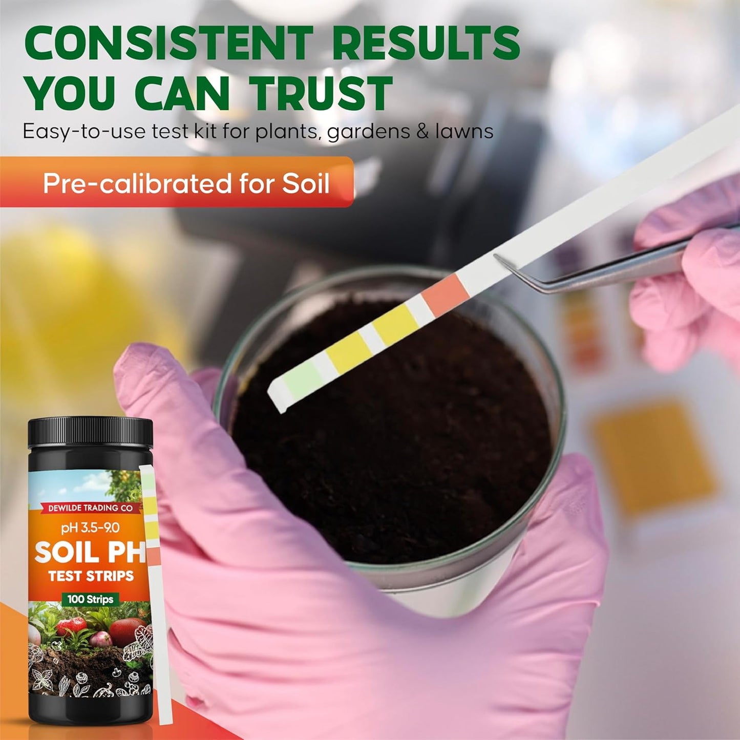 Soil Test Kit | 100 pH Test Strips (3.5–9 Range) for Garden, Lawn & Indoor Plants - Easy At-Home Testing