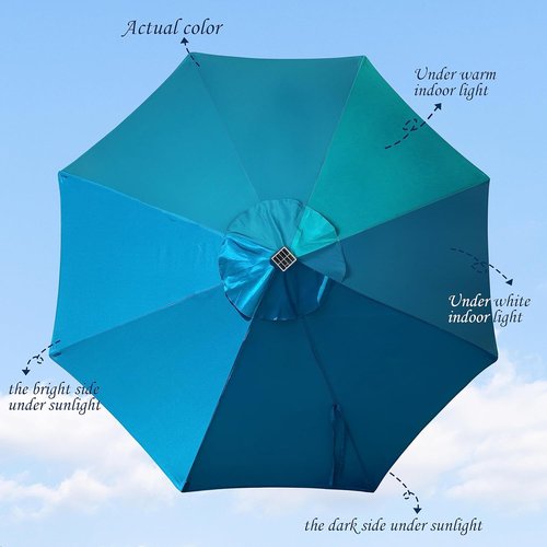 Blissun 9 Ft Solar Umbrella - 32 LED Lighted Patio Umbrella with Tilt & Crank | Cerulean Color for Garden, Deck & Pool