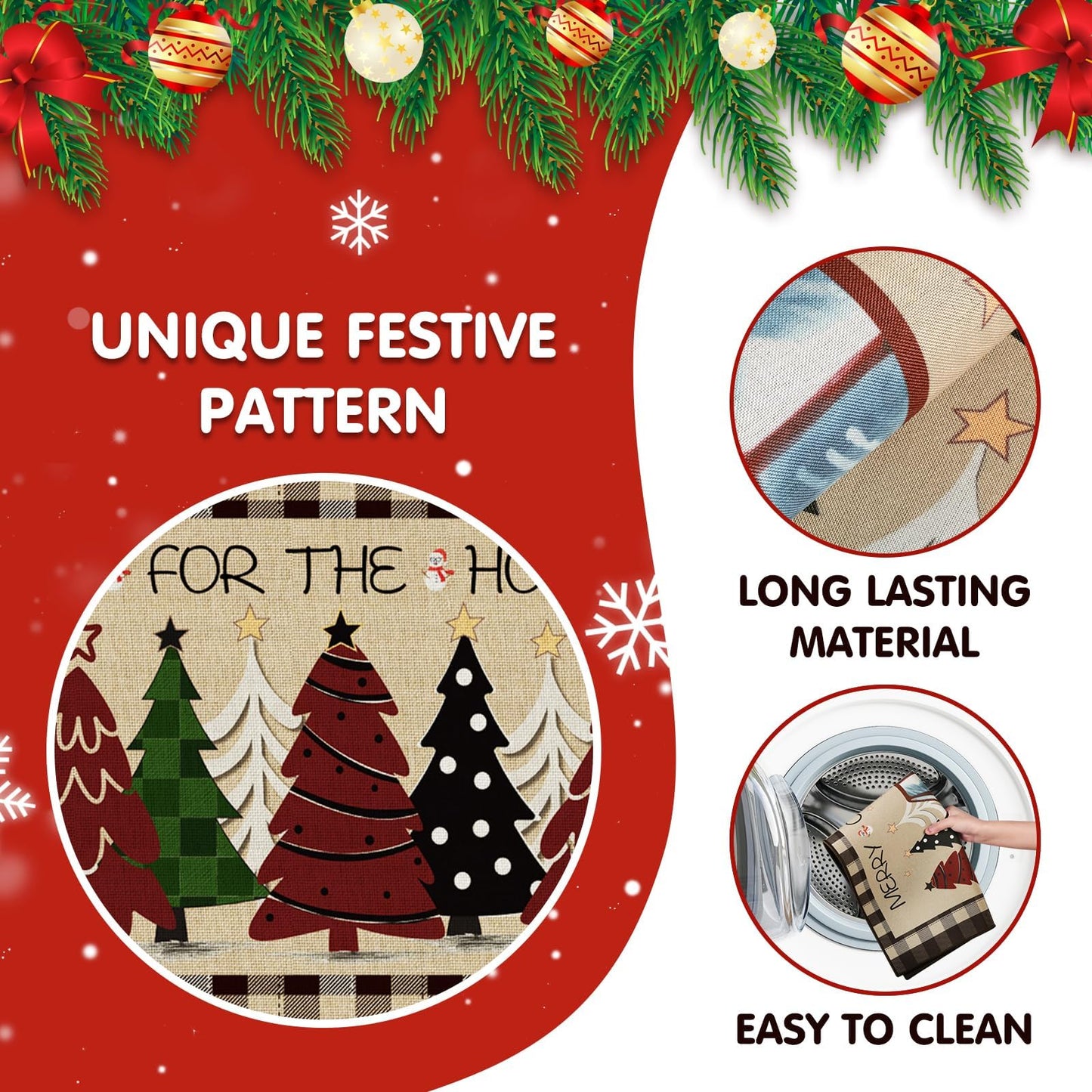 StepRite Kitchen Mats for Floor, 2 PCS Christmas Kitchen Rugs, Non-Slip Bottom with Christmas Tree Print, Low-Profile Mat for Home, Office, Sink, Kitchen,Hallway,Holiday Decor(17”x30”+17”x47”-Brown)