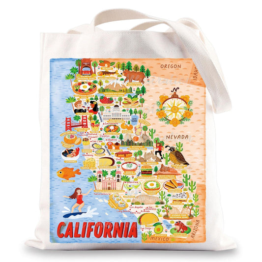 BWWKTOP California Travel Tote Bag - Reusable Grocery Bag - California Souvenirs Gift - 14.56" x 12.59" - Female Adults - California Surf