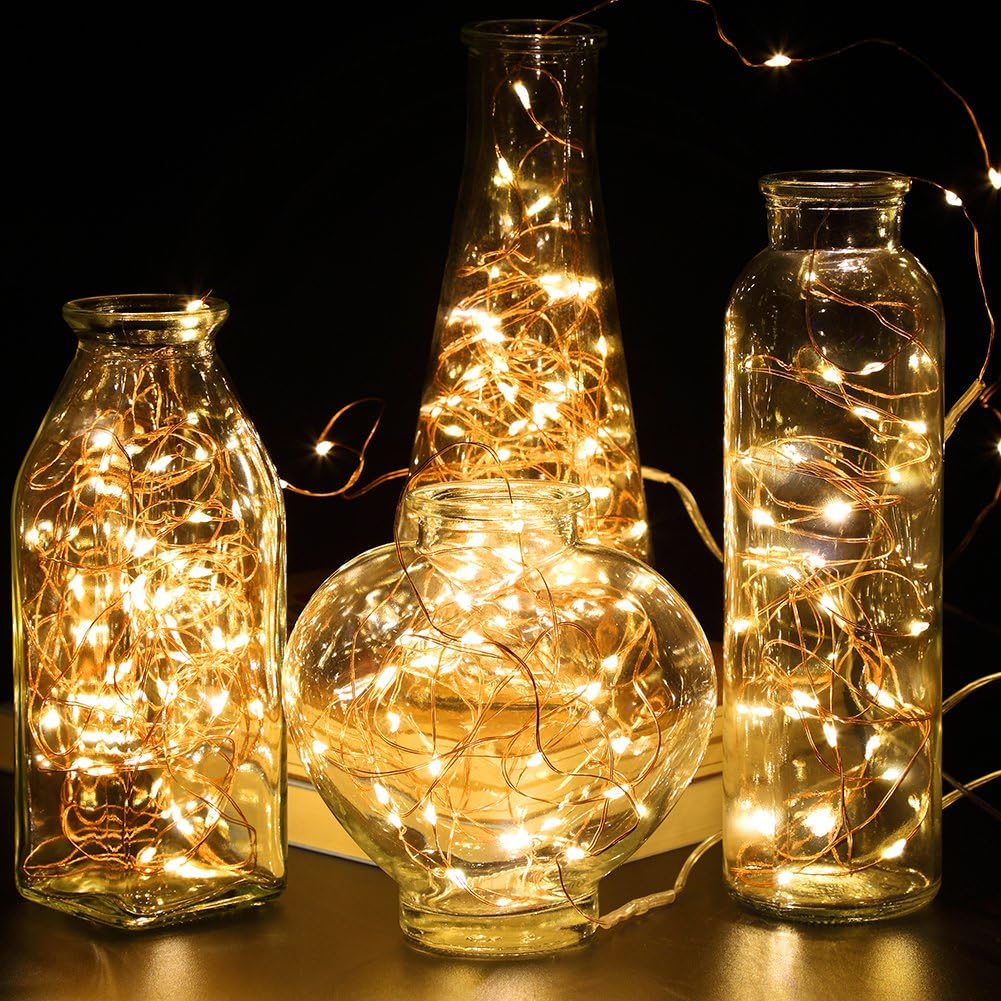 Battery Operated Fairy Lights - 50 LED Copper Wire String Lights with Remote & Timer, 16.4ft Waterproof Twinkle Lights for Christmas, Wedding & Home Decor