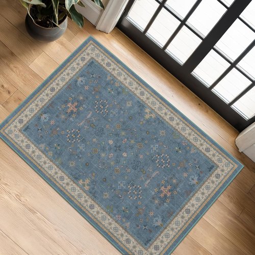 Blue 2x3 Washable Rug by [Brand Name] - Waterproof Non-Slip Design for Entryway & Kitchen | Stain & Fade Resistant