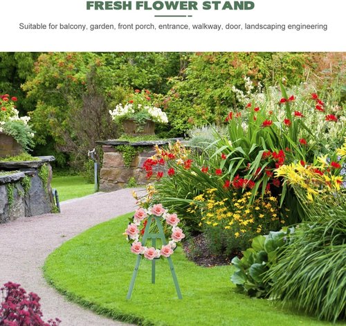Cabilock Funeral Wreath Stand - 20.47 Inch Floral Rack with Chrysanthemum Ornament for Cemetery Display