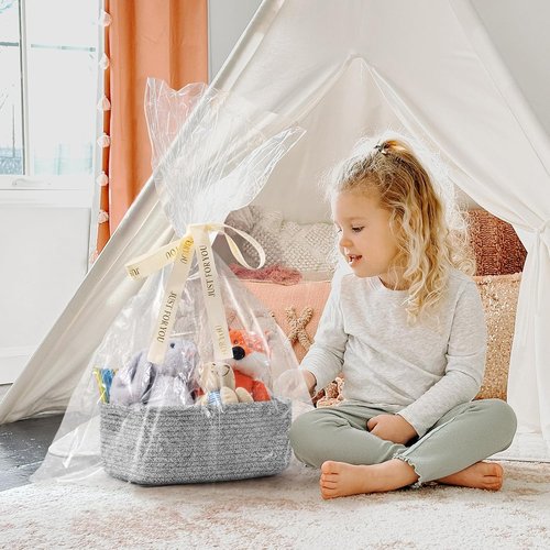 Goodpick Storage Baskets - Small Woven Rope Organizers for Nursery | 3-Pack in White & Gray, 11 x 7 x 4.5 in