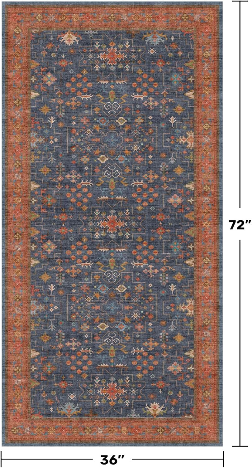 Skiennix Washable Kitchen Rugs - Stain Resistant Non-Slip Area Rug for Entryway | 3x6 Navy Blue