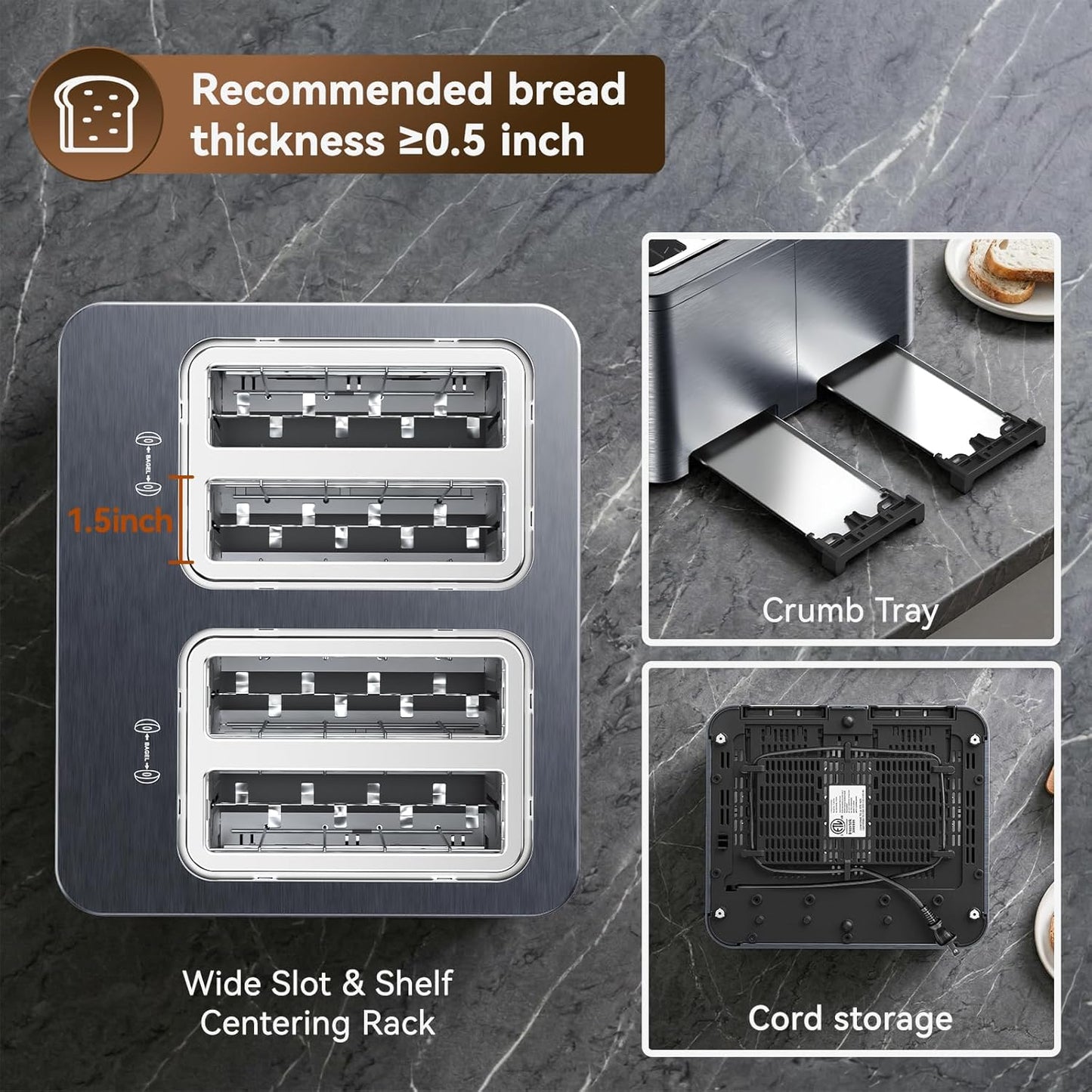 Mecity 4-Slice Toaster - Smart Touch Screen with Dual Control, Auto Shut Off & Keep Warm | Perfect for Bagels & Gluten-Free Breads