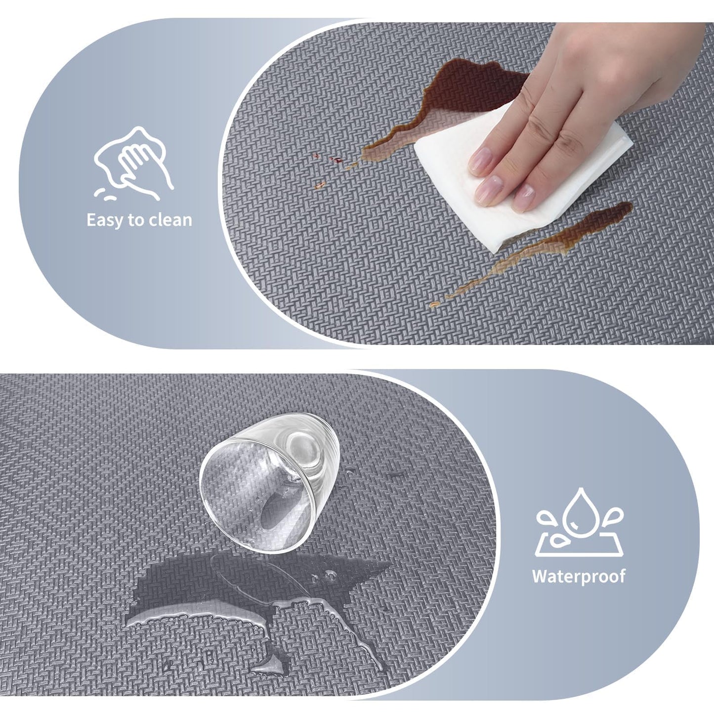 Mattitude Kitchen Mat 2PCS Kitchen Rugs Cushioned Anti-Fatigue Rug Waterproof Standing Desk Mat Kitchen Mats for Floor Kitchen Rug Set for Kitchen, Sink, Office 17.3"×30"+17.3"×47"-0.47inch Light Grey