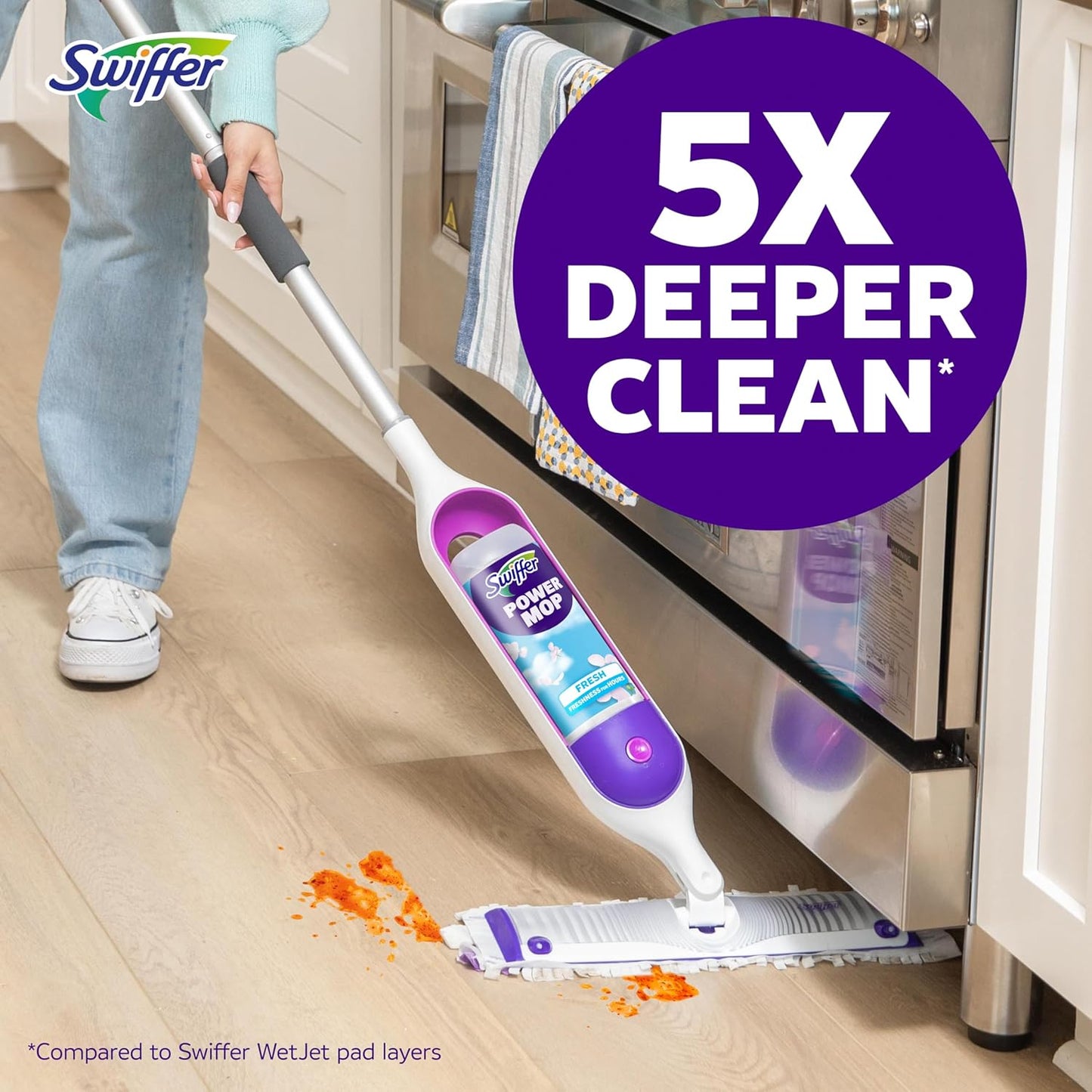 Swiffer PowerMop Multi-Surface Mop Kit - Fresh Scent Cleaning Solution & 2 Mopping Pad Refills