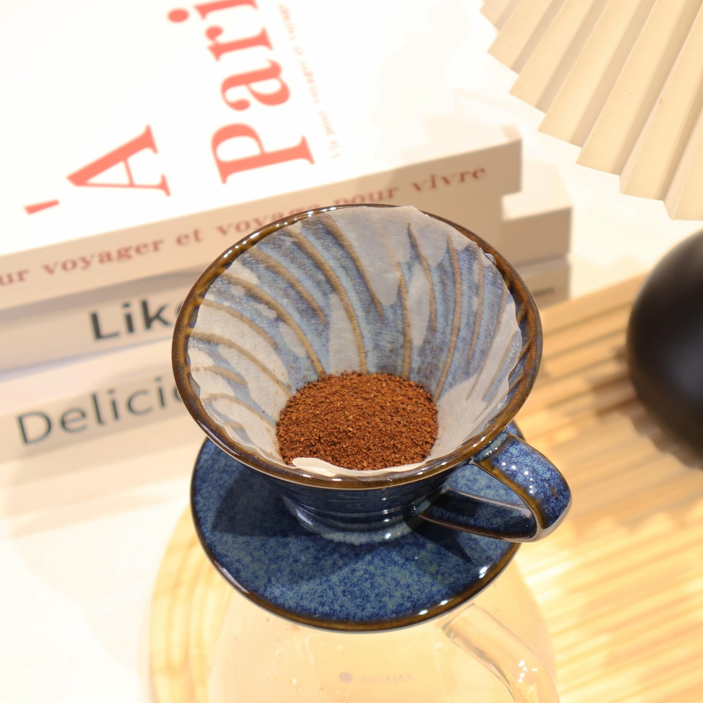 LonMuseum Ceramic Coffee Dripper includes 50 Filters 01 Pour Over Coffee Maker Porcelain V Hand Brewed Set Pottery Artisanal Drip Brew Barista Gift 1 Cup for Single People Travel Camping Office Home
