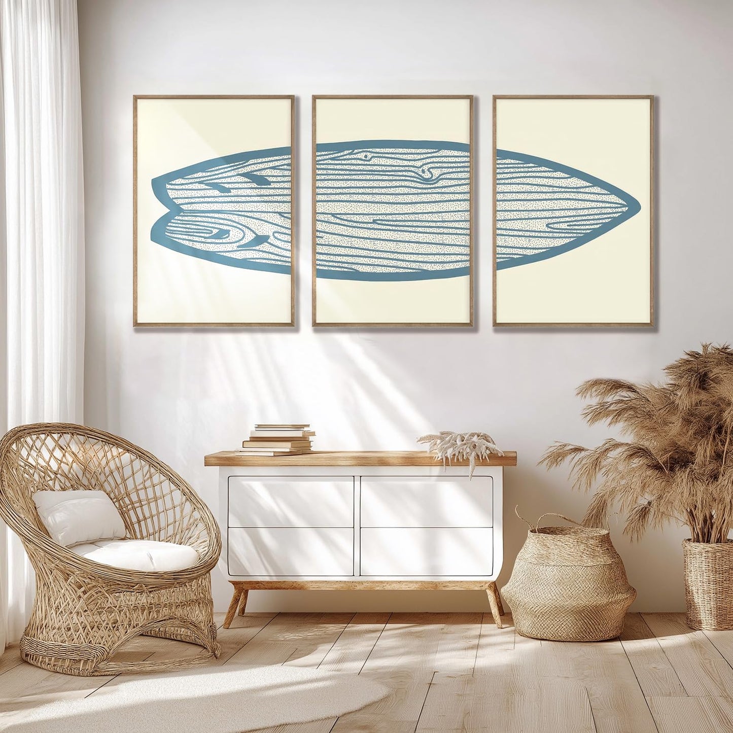 AntExpanse Surfboard Wall Decor 3 Pieces Surfboard Canvas Painting Prints Art Poster, Sea and Surf Pictures for Beach House, Living Room, Bedroom Decor with Wooden Inner Frame (40x55cmx3=16x22inchx3)