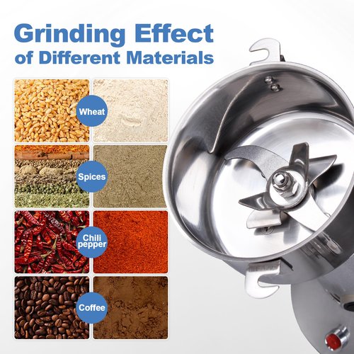 Greatrue 750g Electric Grain Mill Grinder, 304 Stainless Steel Flour Mill, 2800W High Speed Spice Grinder, Electric Grain Mill for Dry Wheat, Oats, Corn, Pepper and Coffee Beans