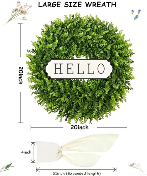 DDHS 20'' Boxwood Wreath - Artificial Spring Decor for Front Door | Year-Round Indoor & Outdoor Use