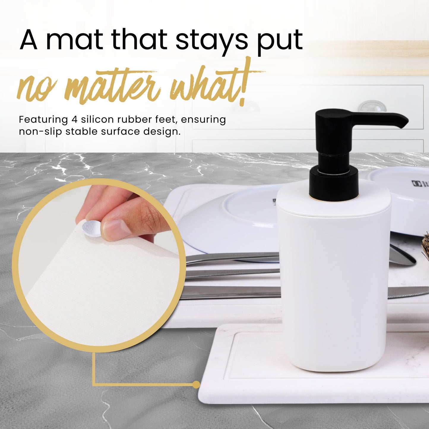 Essencoso Stone Drying Mat For Kitchen Counter - 11.8" x 15.7" Water Absorbing Stone tray For Sink, Metal Rack and Kitchen Sink Caddy | Diatomaceous Earth Food Grade | Drying Stone For Kitchen counter
