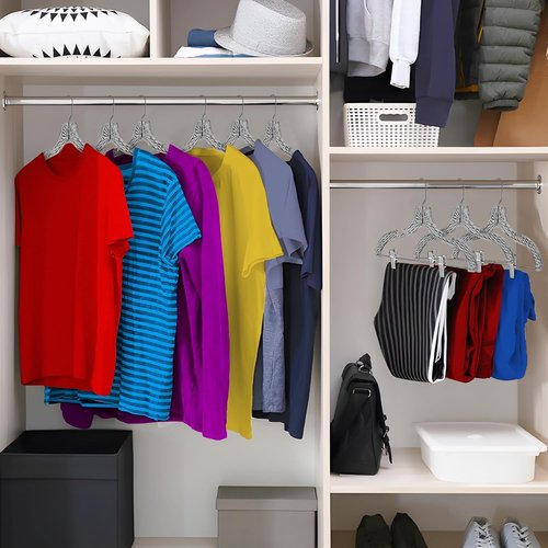 HARDW Clothes Hangers - Heavy Duty Plastic Set of 12 with Clips for Closet Organization | Clear Design