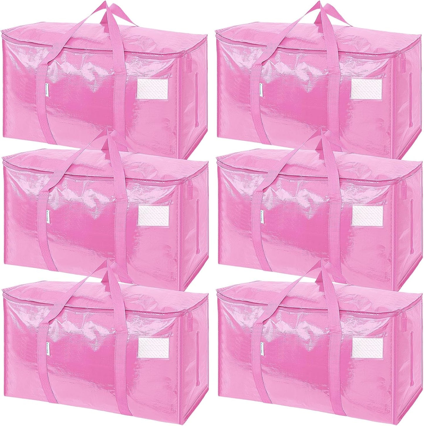 TICONN Extra Large Heavy-Duty Moving Bags - Durable Storage with Zippers & Handles | 6 Pack, Pink