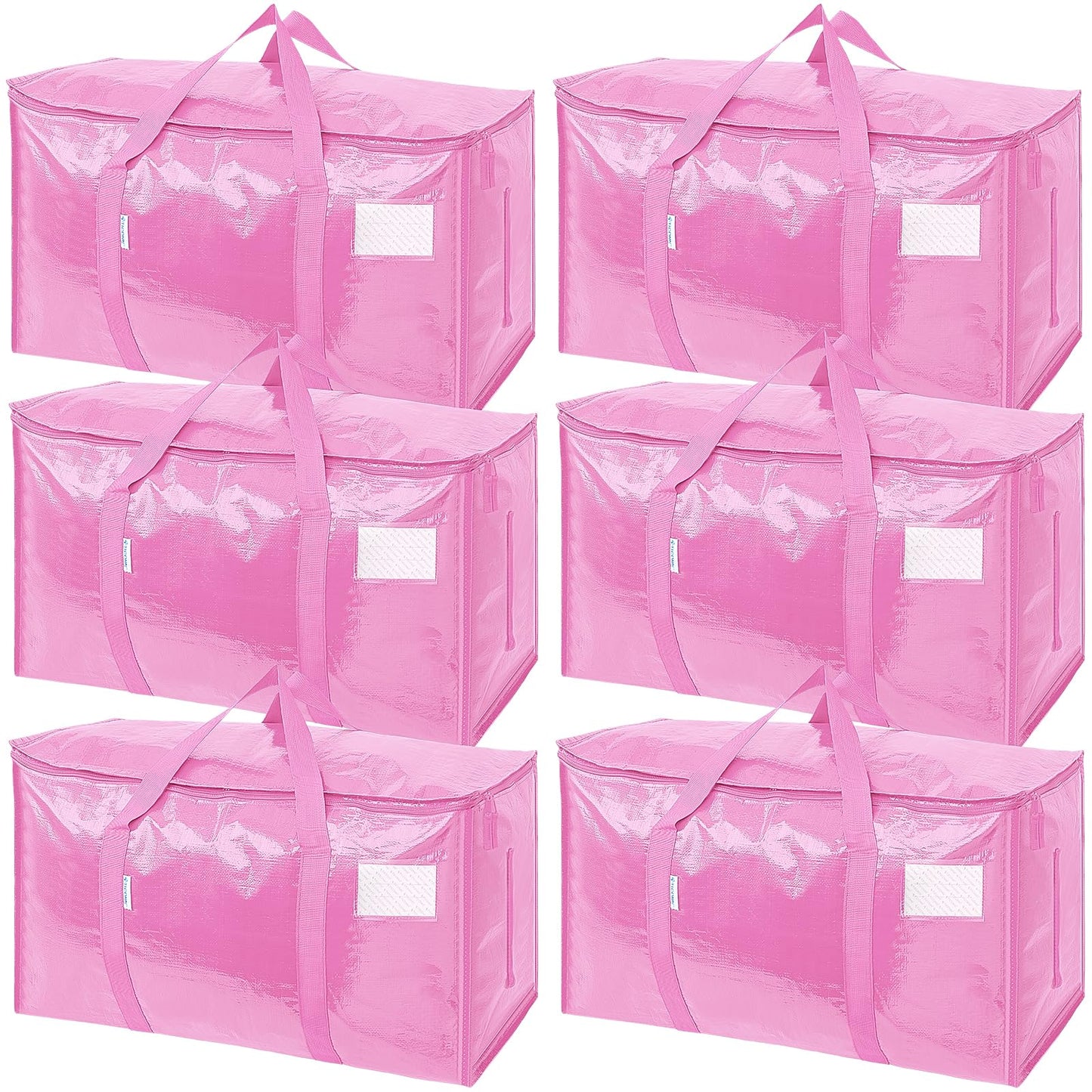 TICONN 6 Pack Extra Large Moving Bags Heavy Duty with Zippers & Carrying Handles, Durable Storage Bags Moving Boxes for Closet Organizers and Storage (6 Pack, Pink)